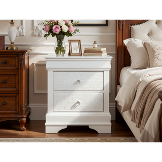Sunvega Crystal Embellished Contemporary Nightstand with Textured Drawers and Tapered Base