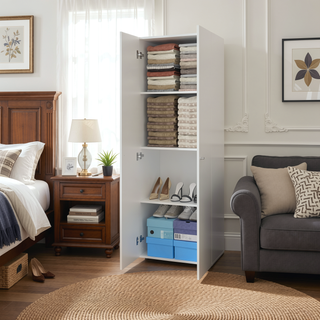 Sunvega 66.9 Inch Tall Oak Wardrobe Cabinet with 4 Shelves and Hanging Rod