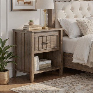 Sunvega Smoky Brown Solid Wood Transitional Bedside Table with Drawer and Storage