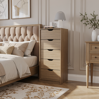 Sunvega Natural Oak 5-Drawer Dresser with Sturdy Wood Frame for Bedrooms