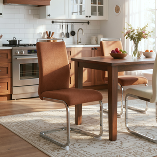 Sunvega Cream Textured Granular Fabric Dining Chairs with Ergonomic Backrest for Modern Spaces