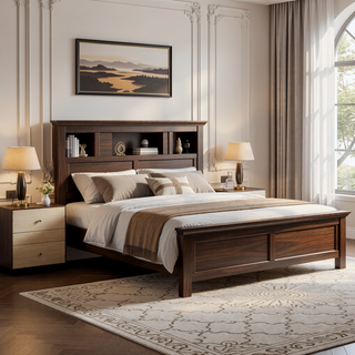 Sunvega Mid-Century Modern 5-Drawer Chest in Washed Taupe with Oak Grain and Metallic Pulls
