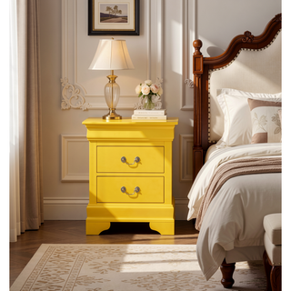 Sunvega Vibrant Yellow Traditional Nightstand with Two Drawers for Easy Storage