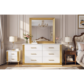 Sunvega Gold Finish Wood Dresser with LED Mirror for Bedroom Decor