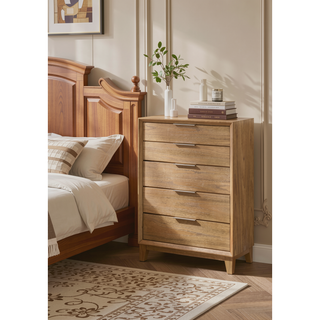 Sunvega Contemporary Nightstand with Two Drawers in Natural Wood Finish