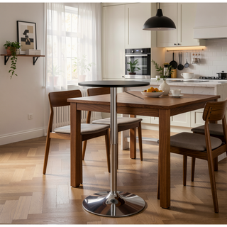 Sunvega Adjustable Height Contemporary Bar Table with Wooden Top and Chrome Base