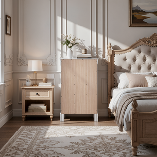 Sunvega Fully Assembled Pearl White Nightstand with Gold Handles and Faux Crystal