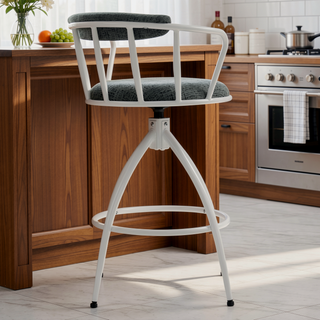 Sunvega Modern Industrial Swivel Bar Stool Set of 2 with Cushioned Fabric Seat