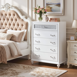Sunvega Glittering Five-Drawer Dresser with Crystal Hardware for Bedroom