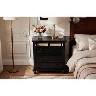 Sunvega Gray Modern Nightstand with Full Extension Drawers and Felt-Lined Top
