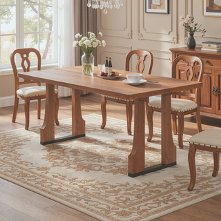 Sunvega 63 Inch Rectangular Dining Table with Farmhouse Pedestal Base