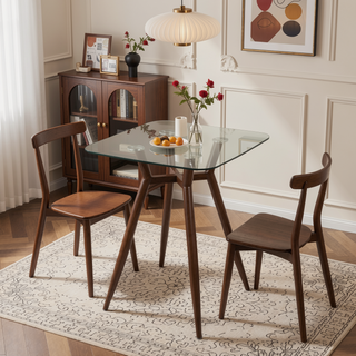 Sunvega Mid-Century Modern Clara Counter Table with Geometric Metal Base and Tempered Glass Top