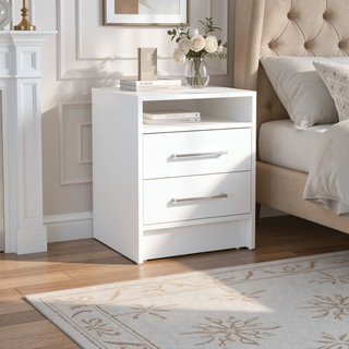 Sunvega White Modern Nightstand with Two Drawers and Shelf for Bedroom