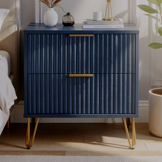 Sunvega Modern Glam Nightstand with Gold Metal Handles and Splayed Legs for Bedroom