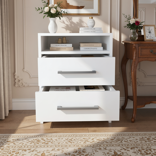 Sunvega 19.9 Inch High Nightstand with Two Drawers and Open Shelf