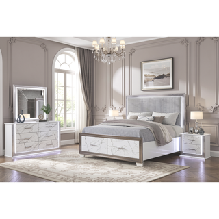 Sunvega Desire Nightstand with Marble-Inspired Drawer Fronts and Integrated LED Side Lighting