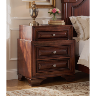 Sunvega Cappuccino Nightstand with Curved Drawer Fronts and Real Wood Veneers
