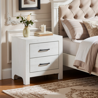 Sunvega 24 Inch Nightstand with 2 Drawers and Black Nickel Handles in White Finish