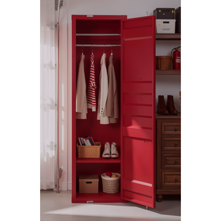 Sunvega Red 1-Door Wardrobe with Container Lock and Metal Shelf