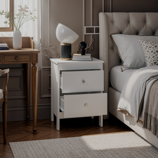 Sunvega Modern White Nightstand with Dual Drawers and Open Shelf for Bedroom