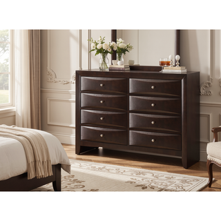 Sunvega Contemporary Brown Cherry Finish 8 Drawer Solid Wood Dresser with Metal Knobs