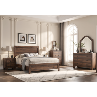 Sunvega Brown Cherry Finish Contemporary Fabric Panel Bed in One Box
