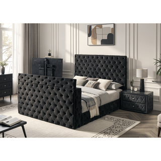 Sunvega Modern Velvet Upholstery Nightstand with Tufted Design and Two Drawers