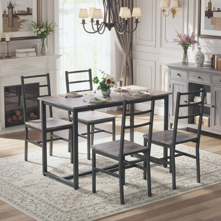 Sunvega Industrial Style Five-Piece Table and Chair Set with Backrest for Various Scenarios