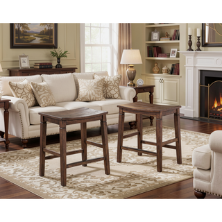 Sunvega Compact Farmhouse Counter Dining Set with Plank Effect Table Top and Shaped Stool Seat