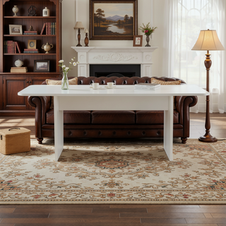 Sunvega Modern White Dining Table with Sled-Base Design for 6-8 Persons