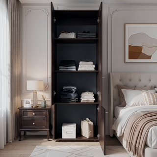 Sunvega Three-Door Freestanding Closet with Hanging Rod and Shelves for Bedroom