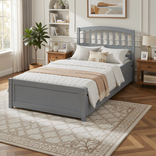 Sunvega Twin Wood Platform Storage Bed Frame with Two Drawers and Headboard