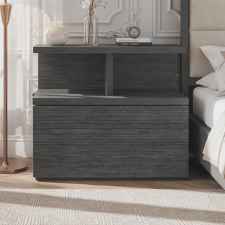 Sunvega Floating Nightstand with Drawer and Shelf in Smokey Oak Finish