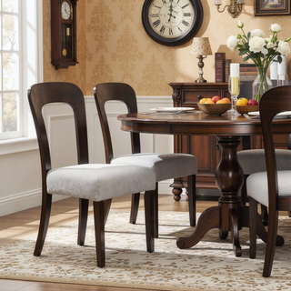 Sunvega Upholstered Dining Chairs Set of 2 with Gray Fabric Seating and Dark Brown Rubber Wood Legs