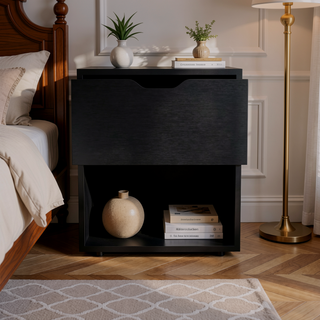 Sunvega 19.7 Inch High Nightstand End Table with Open Shelf and Drawer