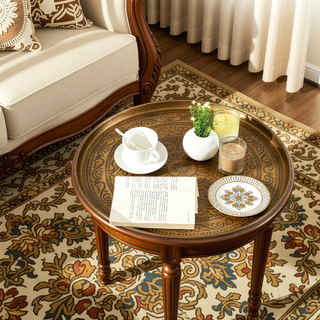 Sunvega Gold Vintage Metal Coffee Table with Hammered Tray Top for Living Room