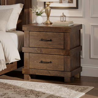 Sunvega Antique Oak Finish Nightstand with Two Spacious Drawers and Metal Handles