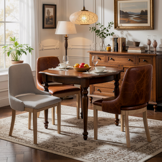 Sunvega Modern Wood Dining Chairs Set of 2 with Linen Upholstered Seat for Dining Room