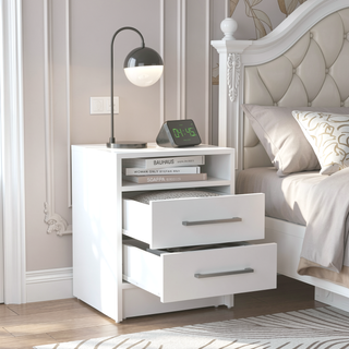 Sunvega Light Gray Nightstand with Two Spacious Drawers and Top Shelf for Bedroom