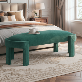 Sunvega Green Velvet Upholstered Bench with Foam Cushioned Seat and Durable Plywood Frame