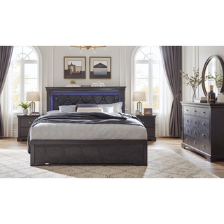 Sunvega Crystal Embellished Textured Drawer Chest Contemporary Metallic Grey