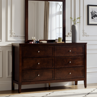 Sunvega Fully Assembled 6 Drawer Dresser with French Dovetail Wood Veneer Finish