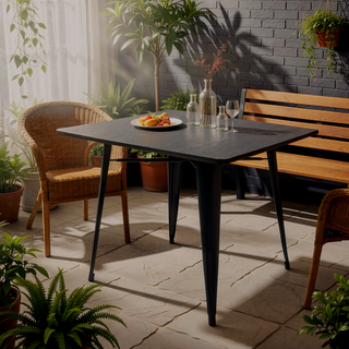 Sunvega Industrial Farmhouse Dining Table with Espresso Bamboo Top and Metal Frame
