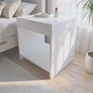 Sunvega Modern White Manufactured Wood Nightstand with Spacious Lower Shelf