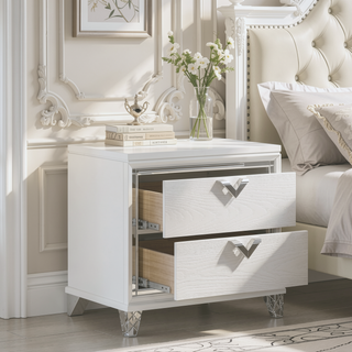 Sunvega Modern White Nightstand with LED Glow and V-Shape Handles