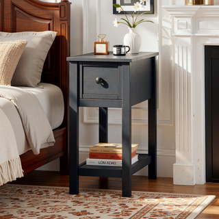 Sunvega Narrow Space Saving Accent Table with Storage Drawer and Shelf