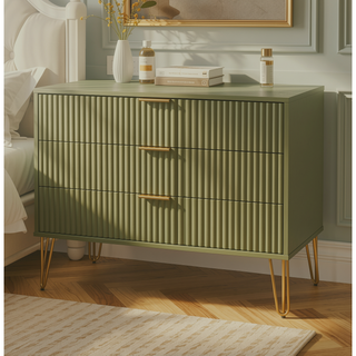 Sunvega Modern Glam Dresser with Gold Metal Handles and Splayed Legs for Bedroom