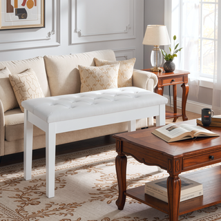 Sunvega Traditional Country Style Faux Leather Tufted Piano Bench for Two