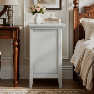 Sunvega Fog Grey Solid Wood Bedside Table with Two Spacious Drawers