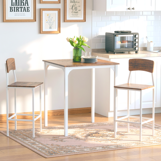 Sunvega Industrial Counter Height Dining Table Set with Stools and Footrests